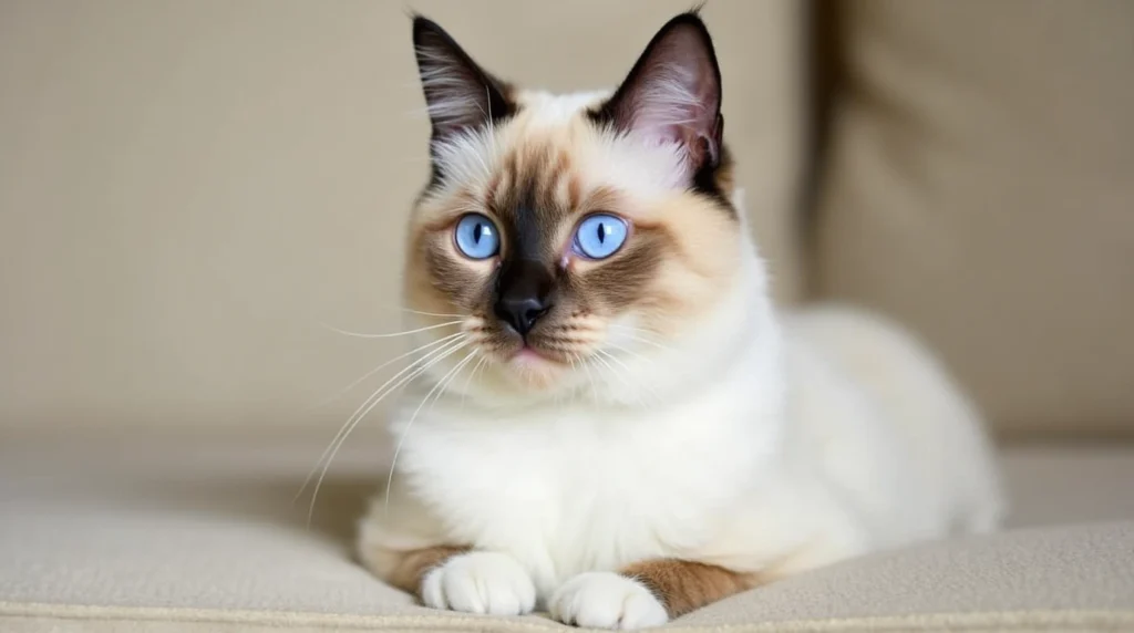 Turkish Van cat with blue eyes, standing out for its unique color pattern