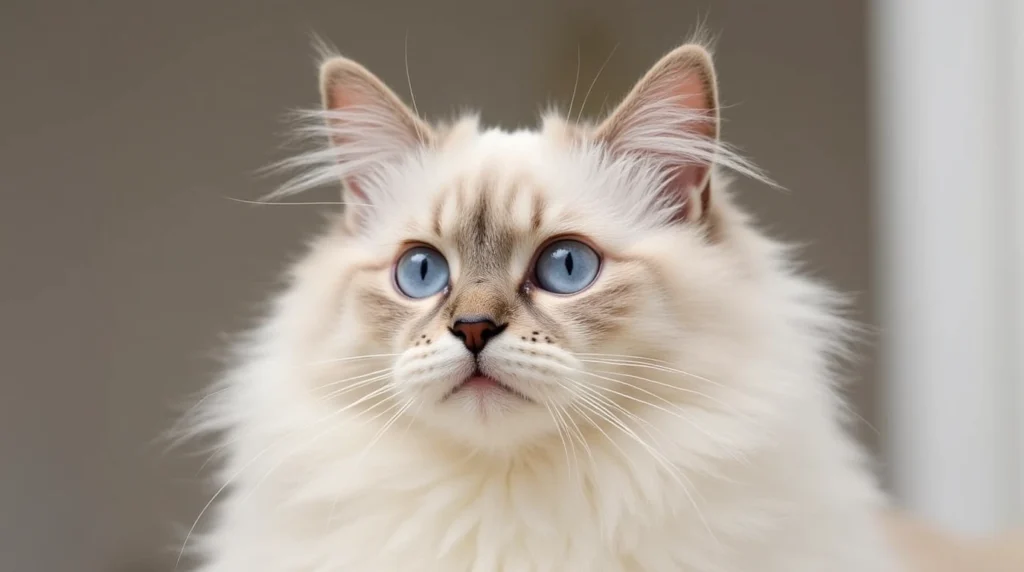 Siamese cat with striking blue eyes, showcasing its elegance