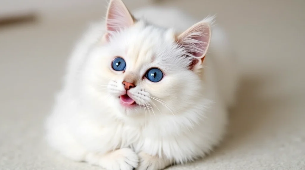 Ragdoll cat with vivid blue eyes, embodying softness and beauty