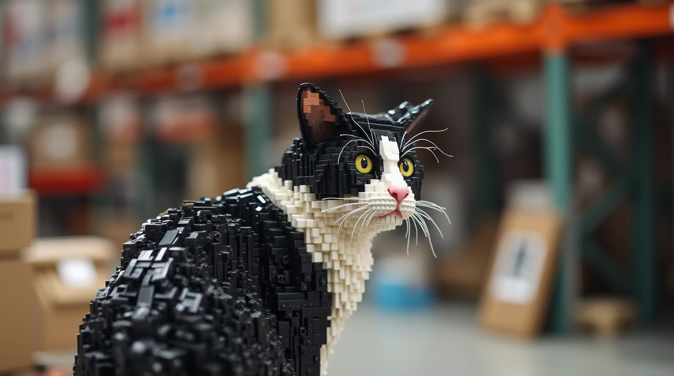 Lego Tuxedo Cat set from Costco assembled on a table