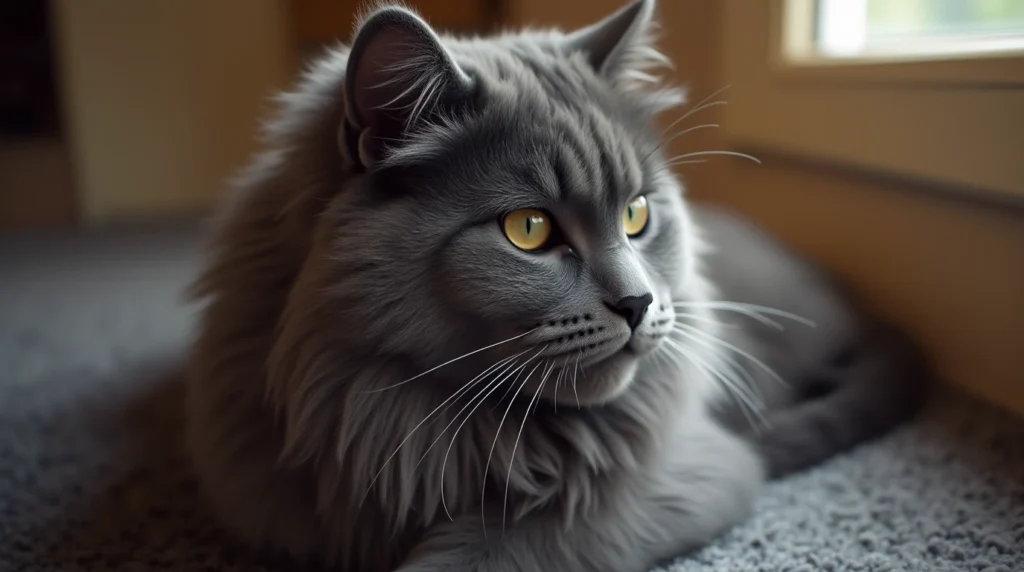Playful Maine Coon Smokey Black cat interacting with its owner
