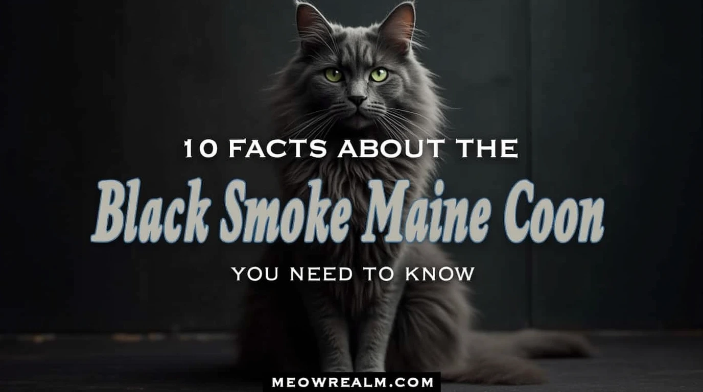 Majestic black smoke Maine Coon cat with a silver undertone coat and piercing green eyes sitting in a regal pose