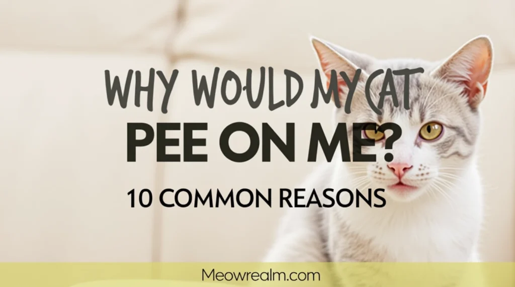Cat peeing on owner with puzzled expression
