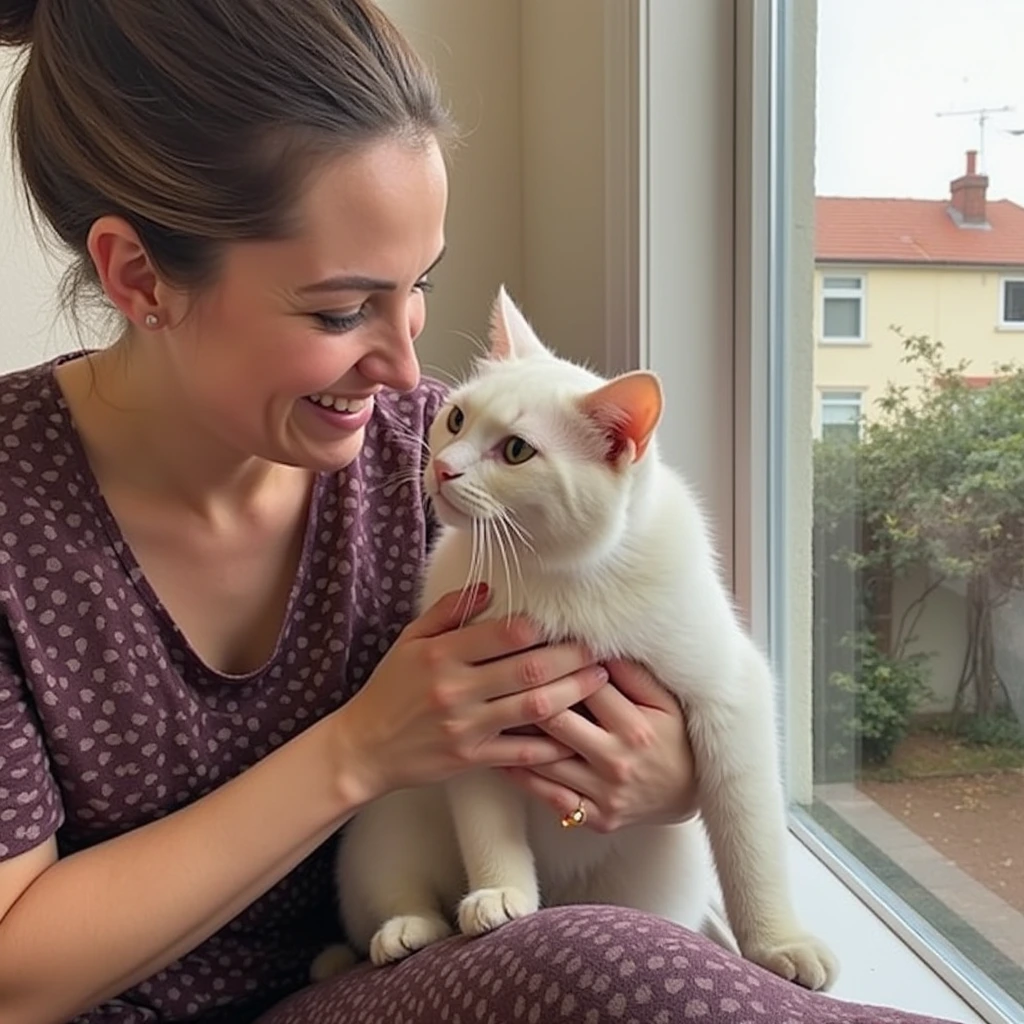 Cat looking guilty with owner frustrated