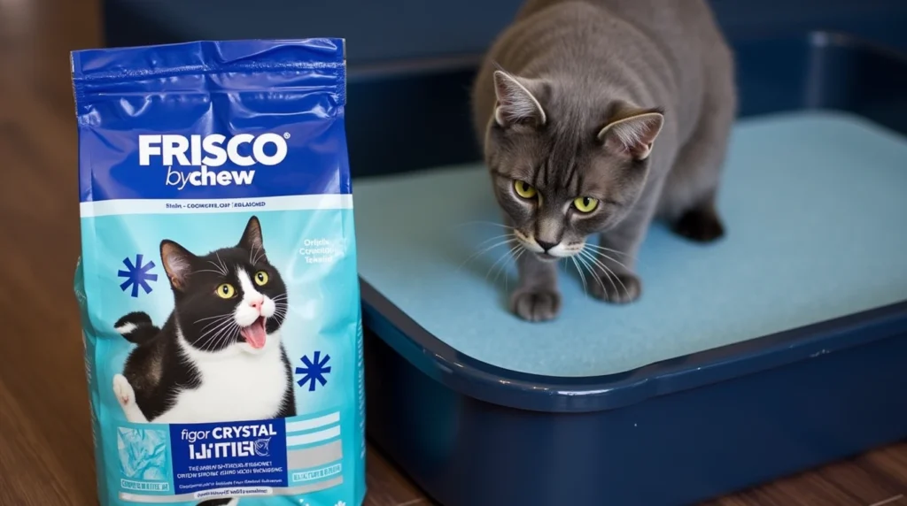 Eco-friendly Frisco Grass Cat Litter in a modern litter box