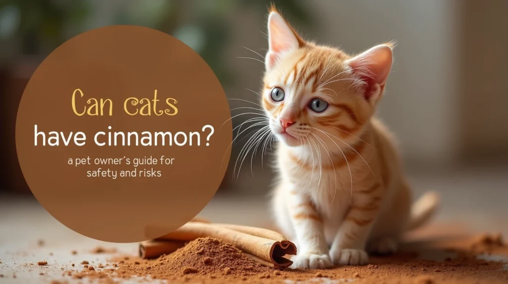 Can cats have cinnamon? Image of a cat sniffing cinnamon sticks on a kitchen table.