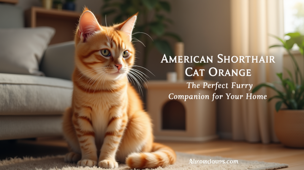 american shorthair cat orange with bright green eyes looking directly at the camera