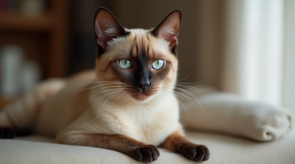 A Siamese cat meowing loudly while looking directly at the camera, showcasing its talkative personality.